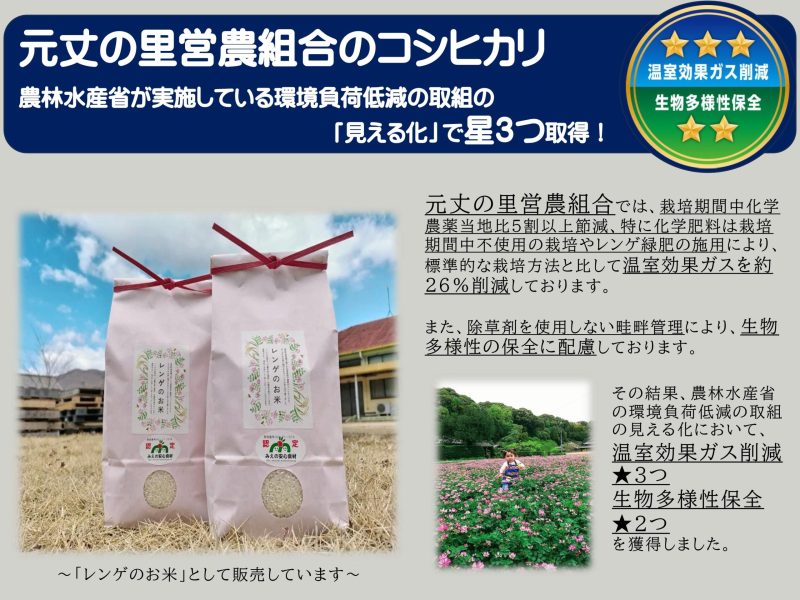 （見える化ポップ・チラシ）元丈の里_コシヒカリ（減農薬：レンゲ米）